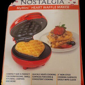 Nostalgia Heart-Shaped Waffle Maker | Compact Nonstick Mini Iron